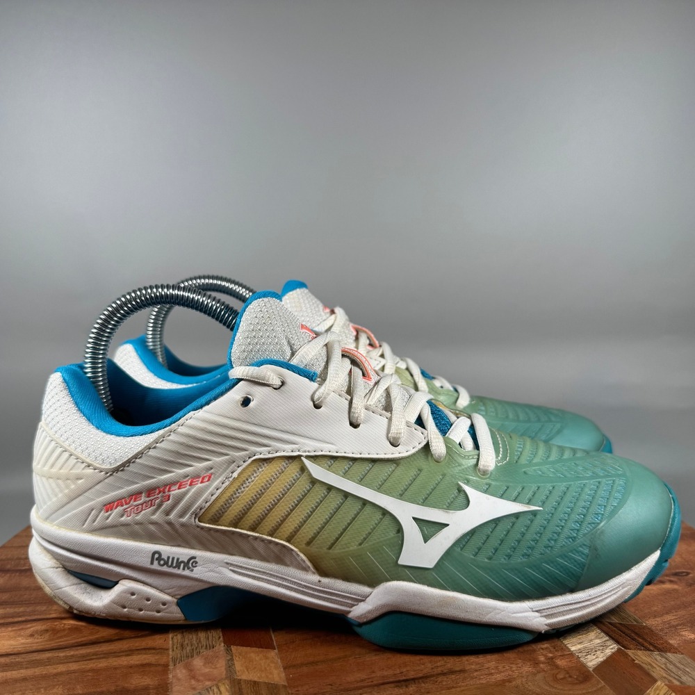 Mizuno Wave Exceed Tour 3 Womens Tennis Shoes White Blue Green 8 61GA187125